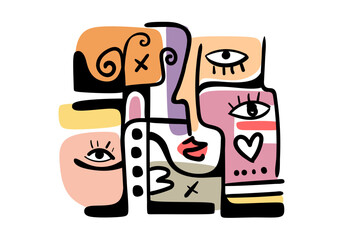 abstract face illustration in a contemporary cubism style. 