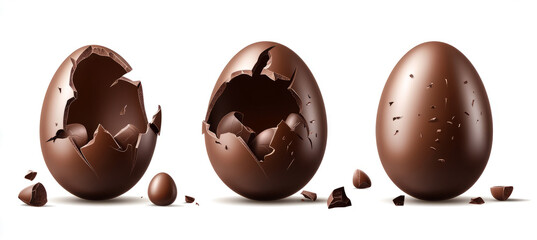 Fototapeta premium set of chocolate Easter eggs broken into different parts