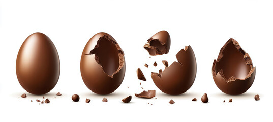 Fototapeta premium set of chocolate Easter eggs broken into different parts