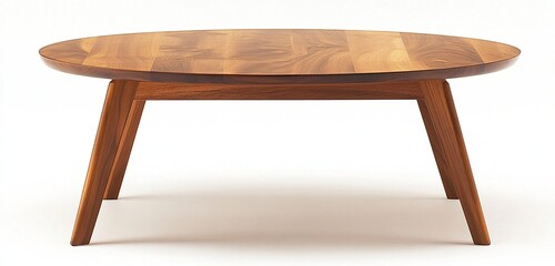 Sleek wooden coffee table with a circular top and tapered legs. Perfect for a modern living room.
