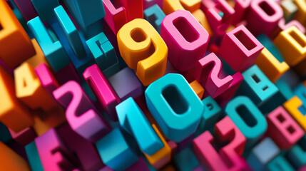 Fototapeta premium Set of colored numbers 3D- Arabic numerals (0, 1, 2, 3, 4, 5, 6, 7, 8, 9), vector illustration.