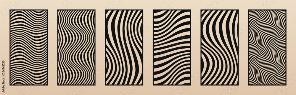 Poster laser cut patterns set. vector template with liquid lines, wavy stripes, fluid shapes. trending funk