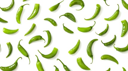 Green jalapeno peppers on white background