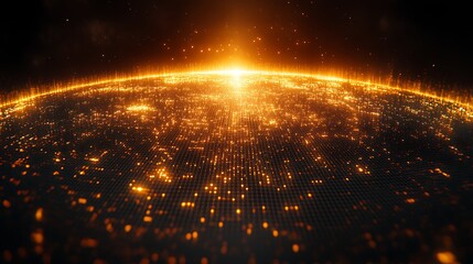 Digital glowing planet with data points and light background