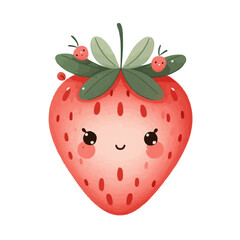 Cute smiling strawberry character with playful expression