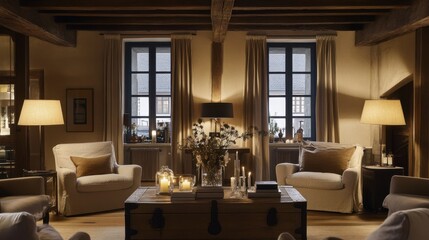 Fototapeta premium Cozy Vintage Living Room with Warm Lighting