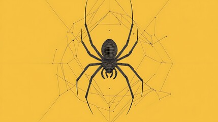 Obraz premium A monochrome illustration of a spider with its web displayed