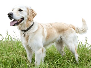 Golden Retriever in Green Grass, Smiling Outdoors