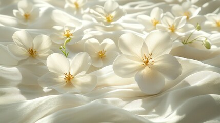 Obraz premium Serene White Blossoms on Silken Fabric