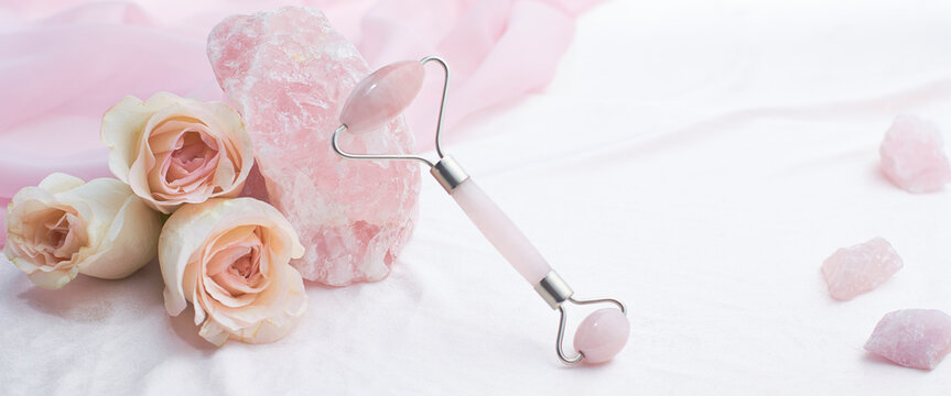 beauty face roller pink rose quartz