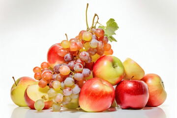 Fresh and Juicy Apple with Grapes on White Background