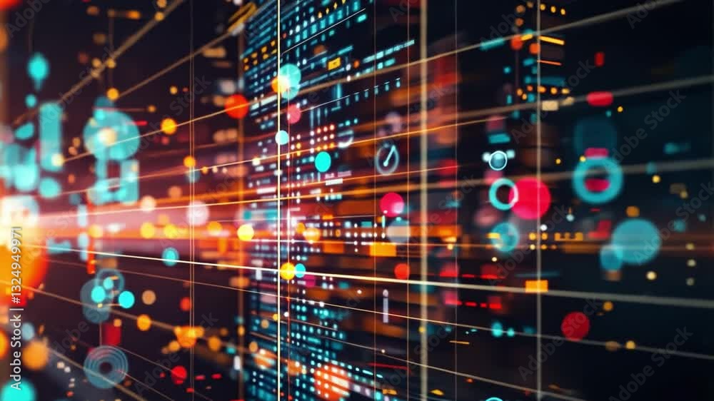Poster vibrant digital abstract background with colorful data visualization and technology information flow