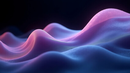 Obraz premium Abstract fluid 3D render with a black background and holographic, iridescent neon curved wave in motion. Abstract fluid iridescent holographic curved wave in motion colorful gradient design