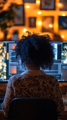 Obraz premium Creative individual working late at night in a cozy workspace