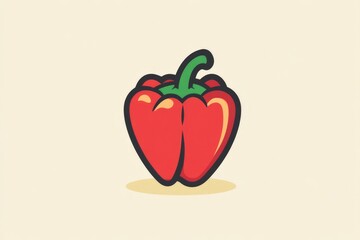 A stylized representation of a red bell pepper with bold black outlines, emphasizing its form and adding a playful touch, great for food-themed design projects.