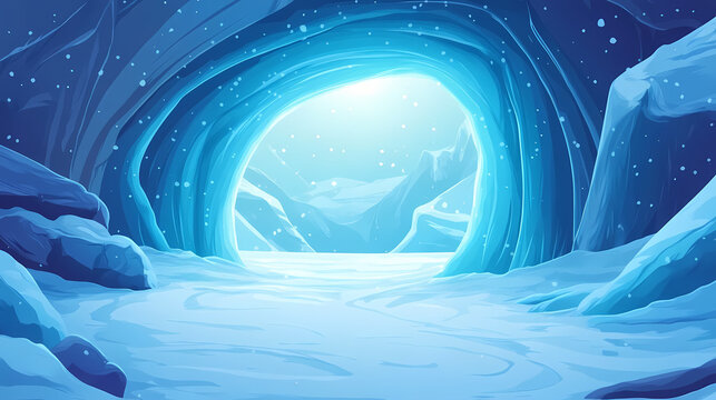 Ethereal glow of an ice cave beneath antarctic snow, icy formations, polar geology. Polar Glow. Illustration
