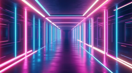 Fototapeta premium Neon Glow: A Futuristic Corridor of Light and Color