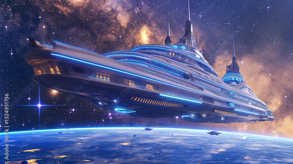 Aufkleber this sleek space hotel orbits earth, ready to welcome passengers for a thrilling zero-g experience.