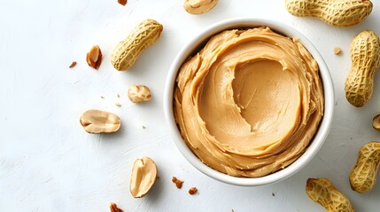 Creamy peanut butter on white background