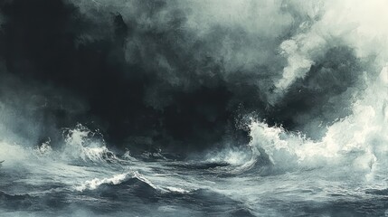 Obraz premium Dramatic and turbulent ocean scene with dark stormy clouds above