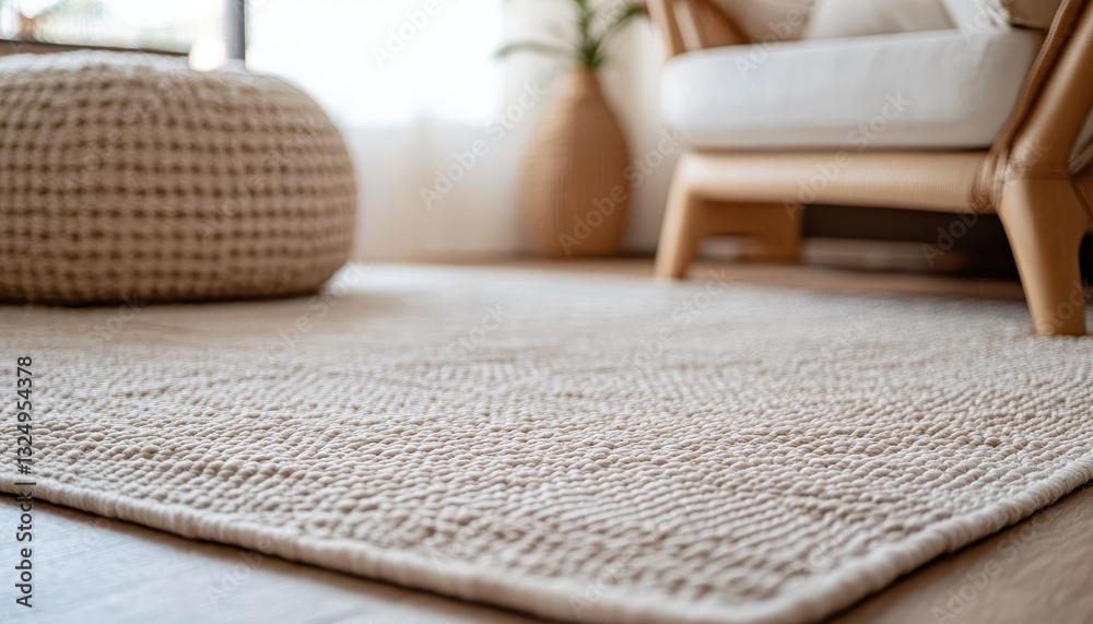 Poster two woven vases placed on a textured rug with artistic patterns in a cozy living space