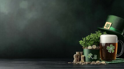 Celebrate St Paddys Day with festive arrangements of frothy beer, coins, and inspiring decorations featuring green clovers
