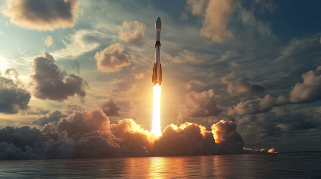 heavy reusable launch rockets into space. Heavy rocket separation stages. Reusable stage rocket return to earth. The spaceship comes on to the earth's orbit. Falcon. USA reusable rocket in space