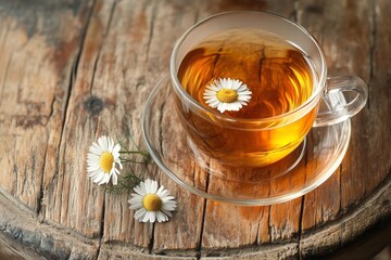 cup of tea with chamomile flowers