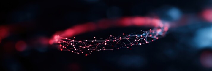 An abstract digital representation featuring interconnected nodes and lines, highlighting themes of technology, connectivity, and the complexity of modern communication systems.