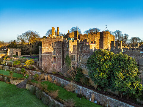Berkeley Castle from a drone, Berkeley, Cotswolds, Gloucestershire, England