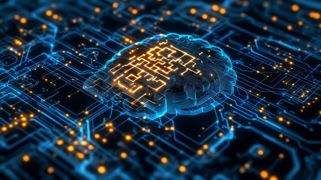 Computer neural network or AI on programming language python. Abstract interface elements of artificial intelligence. Deep machine learning. Big data processing technology. Conceptual illustration.