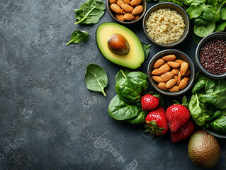 Healthy food assortment with vibrant ingredients on display