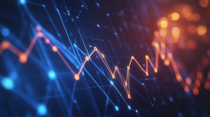 Growing line graph showing continuous improvement in futuristic digital environment