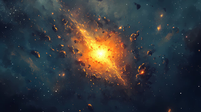 Cosmic explosion: a stellar burst in the vastness of space. Astral Luster. Illustration