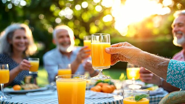 A lively backyard gathering with family and friends enjoying a joyful celebration.