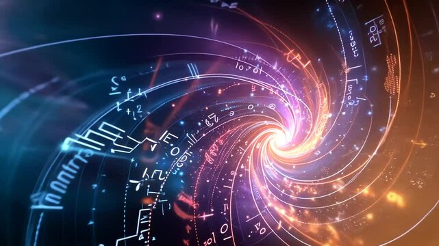 Mathematische Formeln mit leuchtenden Spiralen