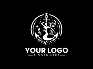 Mermaid with Anchor Vector Illustration Logo, Elegant Mermaid with Anchor Logo Illustration