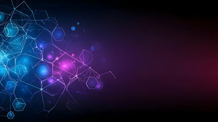 Abstract Digital Network Connection Displaying Blue Purple Geometric Shapes on Dark Background
