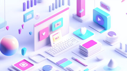 Fototapeta premium Flat concept banners of Social Media Marketing, Search Engune Optimazation, Pay Per Click. Line art icons Innovation and solution. Flat business idea. Digital illustration