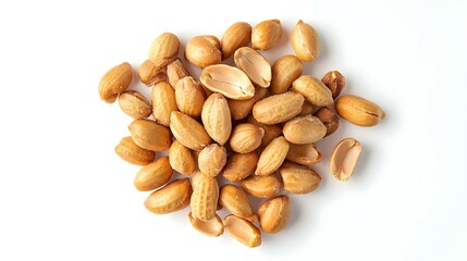 Roasted salted peanuts on a white background