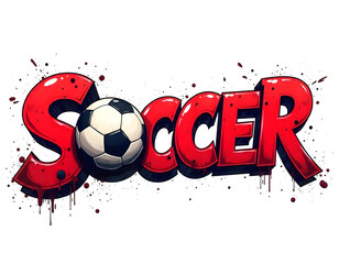 soccer ball with red, Retro soccer lettering design with ball, graffiti style sport text design, Pop art soccer wording on red background art