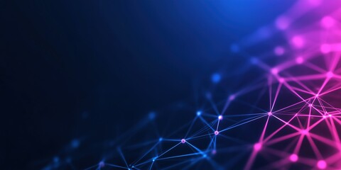 a digital network with glowing lines and dots on the dark blue background. The image evokes a sense of connectivity, innovation, and technological advancement. The background is dark blue.