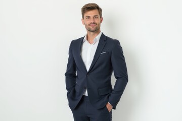 Fototapeta premium Half-Length (Waist-Up) portrait of young stylish smiling Irish male model in formal wear isolated on pure white background looking at camera