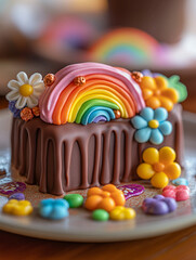 Decadent chocolate cake with vibrant decorations