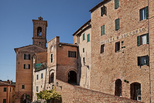 Castelbellino, Ancona, Marche, Italy: cityscape with the medieval castle gate of the village near Jesi