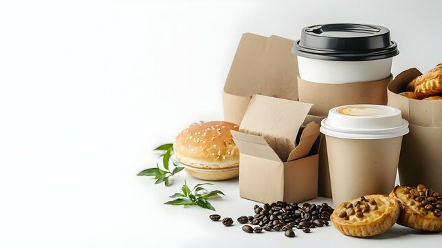 Coffee and Pastries Takeout Isolated on White Background