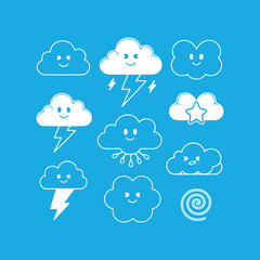 Obraz premium Cute cloud icons with different weather conditions