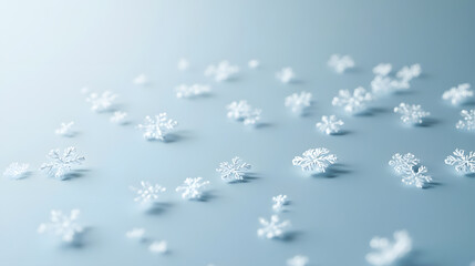 Delicate Snowflakes on Light Blue Background with Copy Space