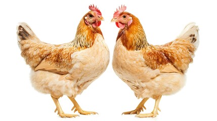 Fototapeta premium Two Healthy Brown Hens Isolated on White Background
