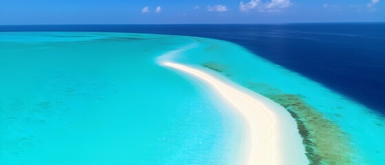 Beautiful tropical island with pristine white sand beaches and clear blue waters under a bright sky